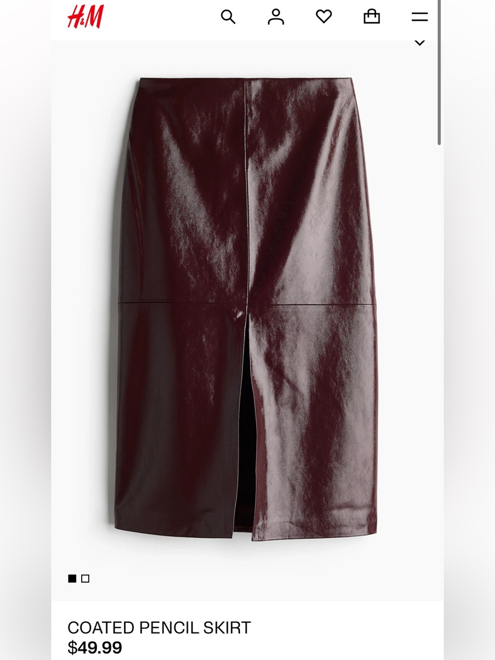 H&M Burgundy coated midi pencil skirt size 0